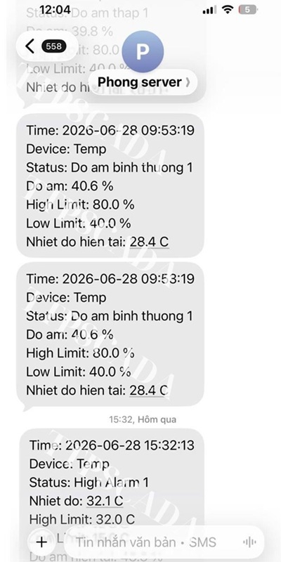 cảnh báo nhiệt độ qua sms